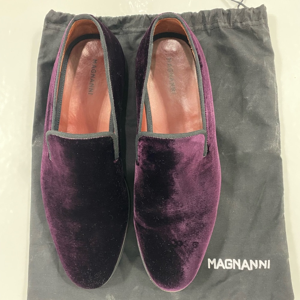 Magnanni mens dorio Venetian velvet grosgrain slip on loafers size 9 burgundy